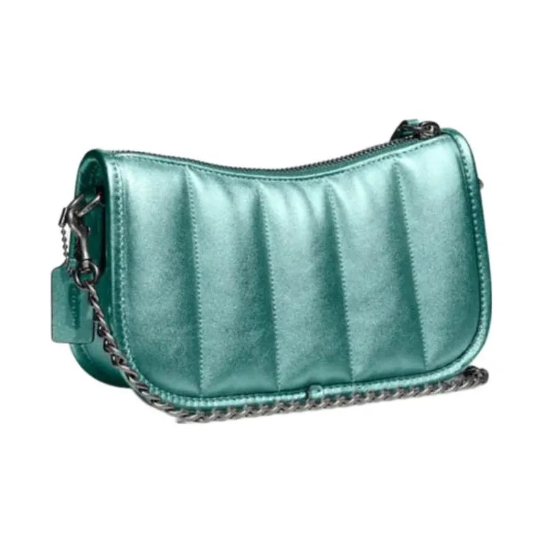 COACH Swinger Cow Leather Shoulder Bag Small Size Women's Metallic Green-1