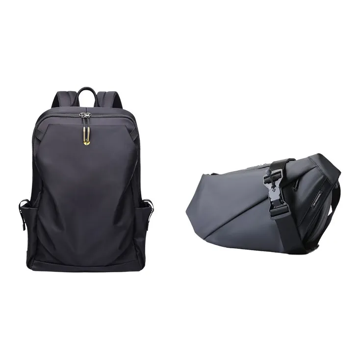 TANGCOOL Nylon Fabric Laptop Backpack Large Size Unisex Black-4