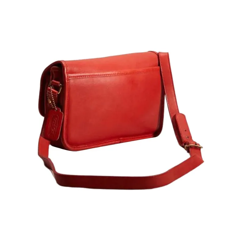 COACH Leather Vintage Buckles Shoulder Bag, Crossbody Bag Medium Size Women's Red-1