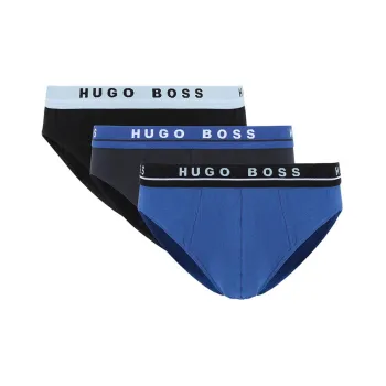HUGO BOSS Men's Logo Printing Briefs 3 Packs Black/Blue/Grey