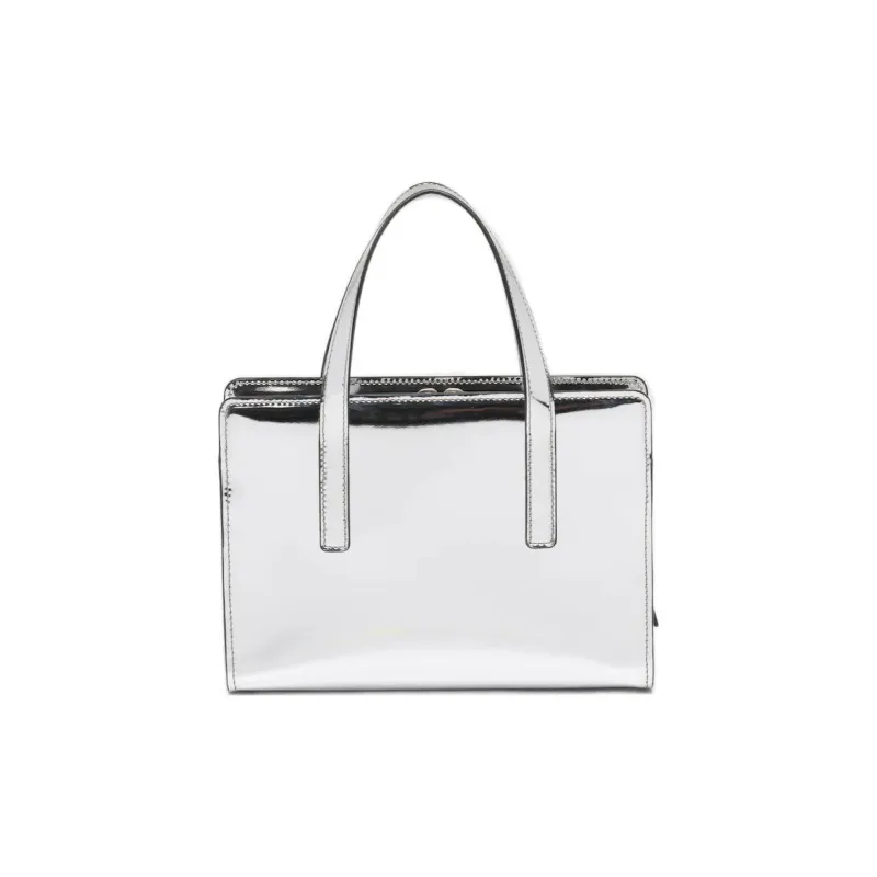 PRADA Re-Edition Shiny Leather Handbag Mini Women's Silver-1