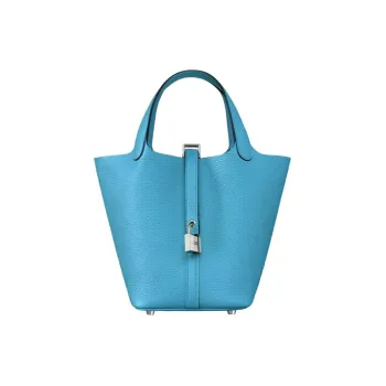 HERMES Picotin Lock Clemence Bullock Leather Basket Bag Handbag Bucket Bag Women's Frida Blue