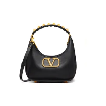 Valentino STUD SIGN Calfskin HOBO Handbag, Shoulder Bag, Crossbody Handbag Women's Black