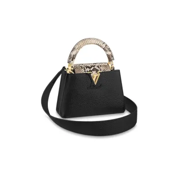 LOUIS VUITTON Capucines Leather With Python Skin Accents Capusin Shoulder Crossbody Handbag Mini Women's Black