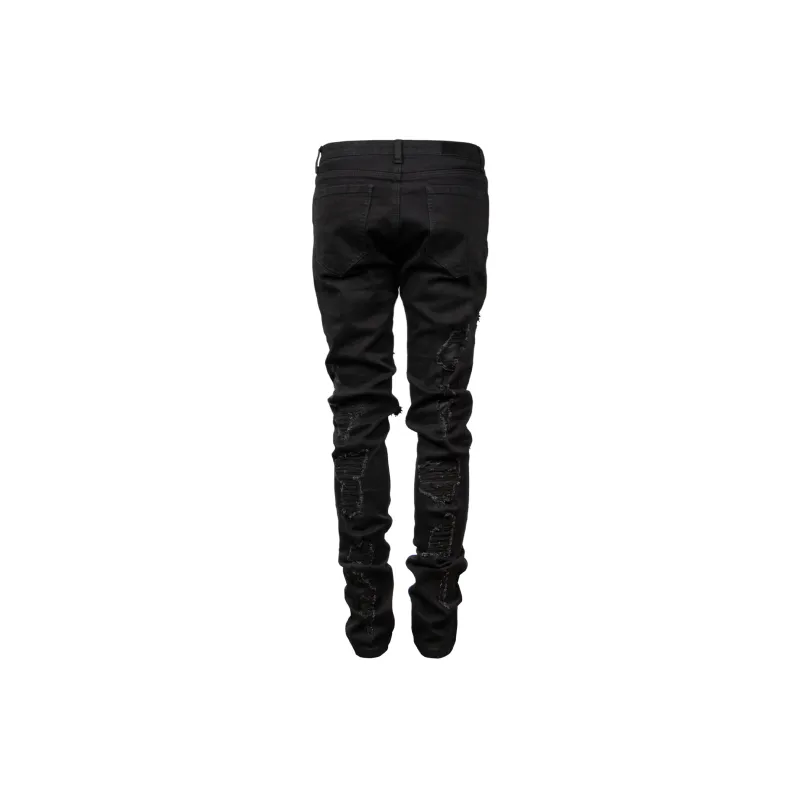 P.M.W Ripped Pants Jeans Men's Black-1