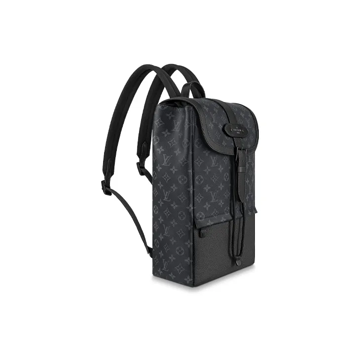 LOUIS VUITTON Saumur Coated Canvas Cow Leather Patchwork Trim Backpack Men's Black-1