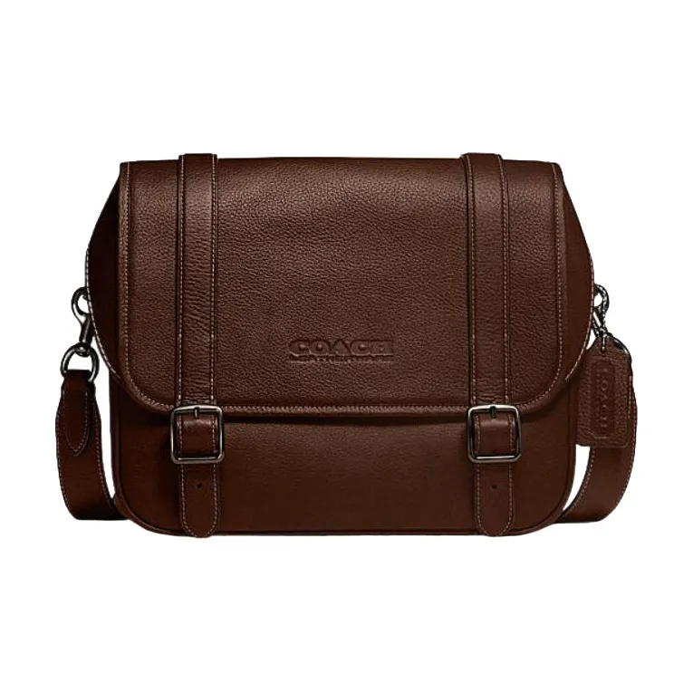 COACH Carriage Pebble Texture Cow Leather Messenger Bag, Shoulder Bag, Crossbody Bag Men's Coffee-0