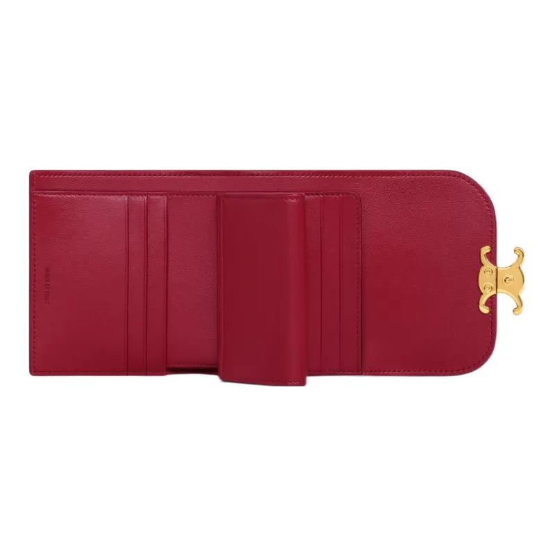 CELINE Triomphe Calfskin Clutches Wallets Small Size Women's Red-3