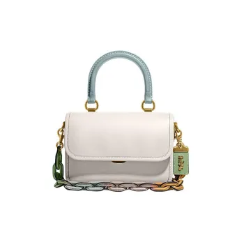 COACH Cow Leather Chain Bag, Handbag, Shoulder Bag, Crossbody Bag Small Size Women's Chalk Multicolor