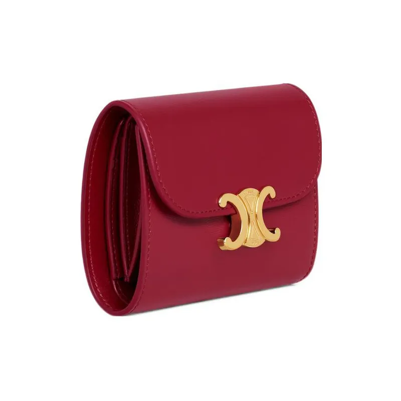 CELINE Triomphe Calfskin Clutches Wallets Small Size Women's Red-1