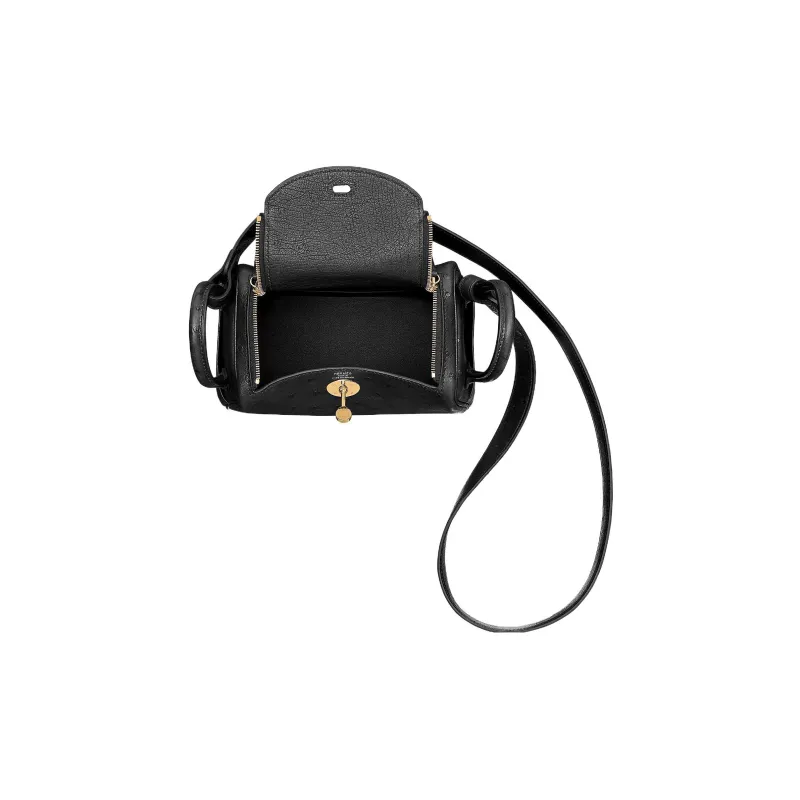 HERMES Lindy Ostrich Leather Handbag, Shoulder Bag, Crossbody Bag Mini Women's Black-2