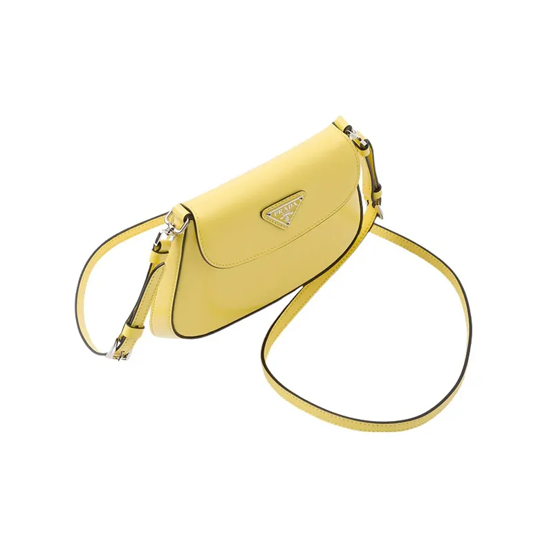 PRADA Cleo Shiny Leather Crossbody Bag Shoulder Bag Women's Yellow-1