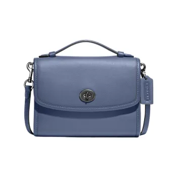 COACH Turnlock Leather Handbag Shoulder Bag Crossbody Bag Mini Women's Haze Blue