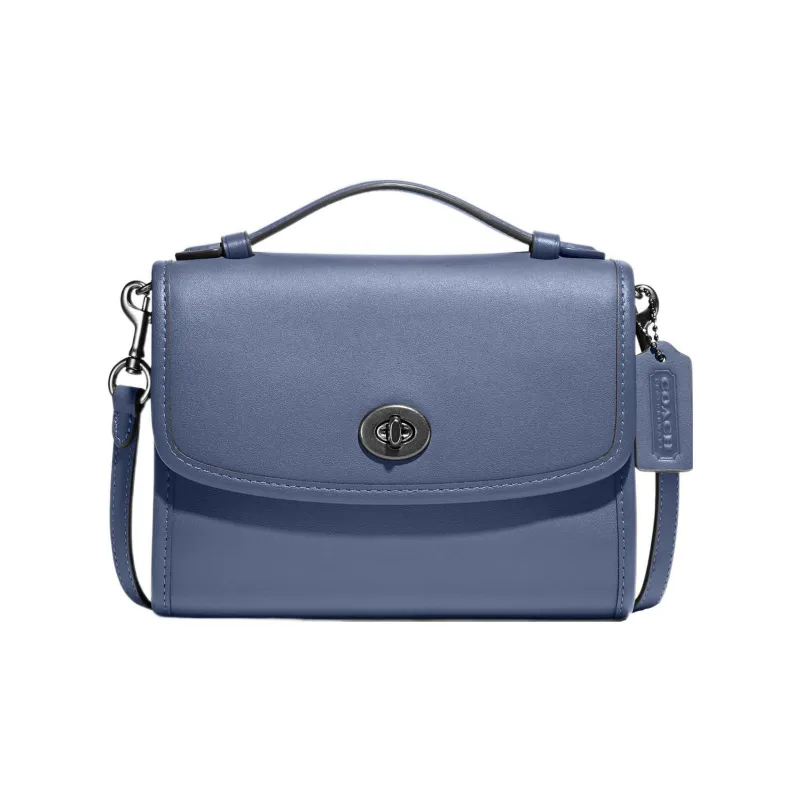 COACH Turnlock Leather Handbag Shoulder Bag Crossbody Bag Mini Women's Haze Blue-0