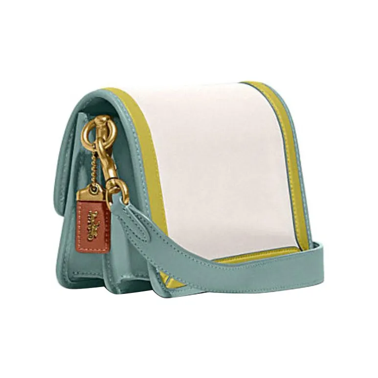 COACH Hero Cow Leather Small Square Bag Shoulder Bag, Crossbody Bag Women's White & Lake Aqua Green-1