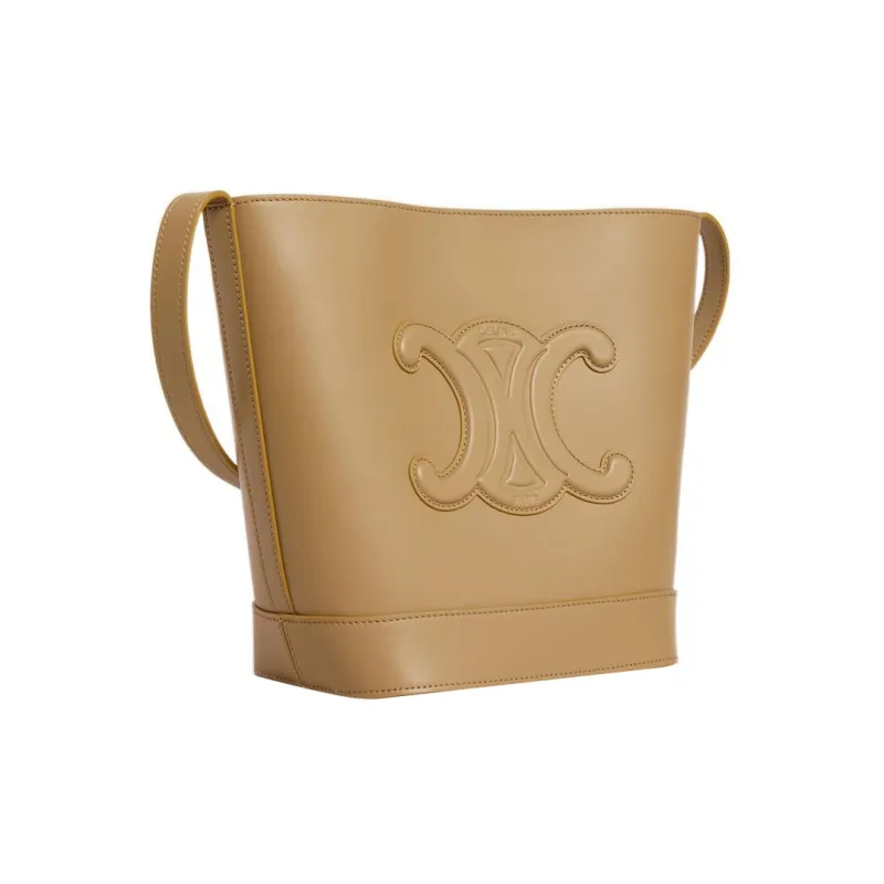 CELINE Cuir Triomphe Triumph Smooth Cow Leather Bucket Bag Crossbody Bag Shoulder Bag Women's Olive Yellow-1