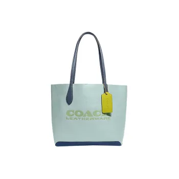 COACH Kia Cow Leather Tote Bag Shopping Bag Handbag Shoulder Bag Women's Lake Blue & Multicolor