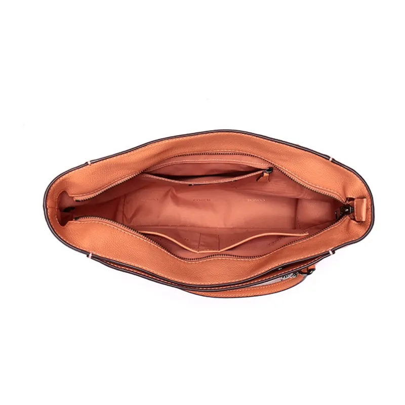 COACH Turnlock Leather Tote Bag, Shopping Bag, Shoulder Bag Large Size Women's Orange-5