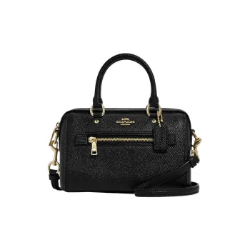 COACH Rowan Cross Stitch Leather Boston Bag Handbags Shoulder Bag Crossbody Bag Mini Women's Black