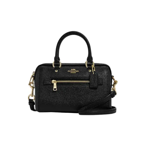 COACH Rowan Cross Stitch Leather Boston Bag Handbags Shoulder Bag Crossbody Bag Mini Women's Black
