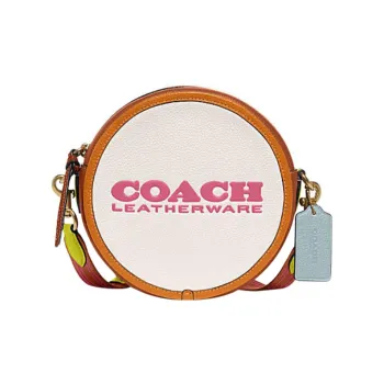 COACH Kia Cow Leather Small Round Bag, Shoulder Bag, Crossbody Bag Trumpets Women's Chalk Multicolor