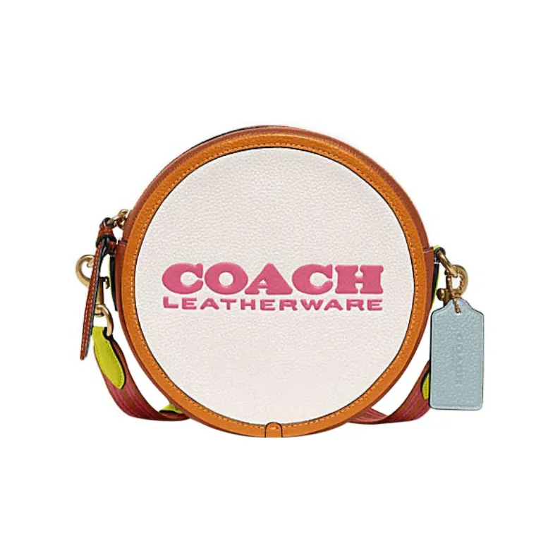 COACH Kia Cow Leather Small Round Bag, Shoulder Bag, Crossbody Bag Trumpets Women's Chalk Multicolor-0
