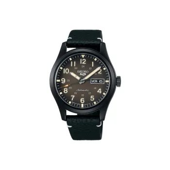 SEIKO Mechanical Movement Genuine Leather Strap Watch Men's Watches Black Dial