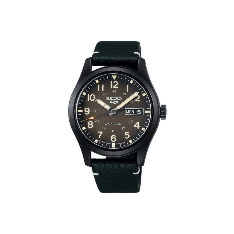 SEIKO Mechanical Movement Genuine Leather Strap Watch Men's Watches Black Dial-0