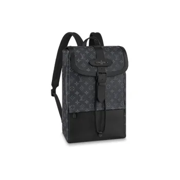 LOUIS VUITTON Saumur Coated Canvas Cow Leather Patchwork Trim Backpack Men's Black