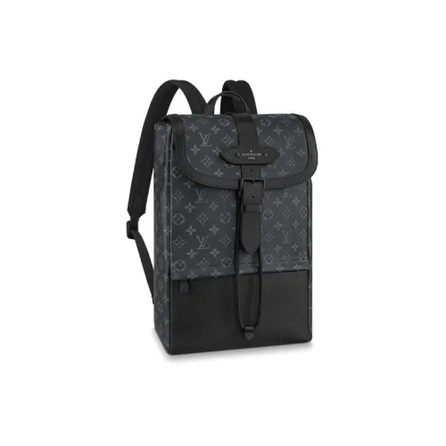 LOUIS VUITTON Saumur Coated Canvas Cow Leather Patchwork Trim Backpack Men's Black