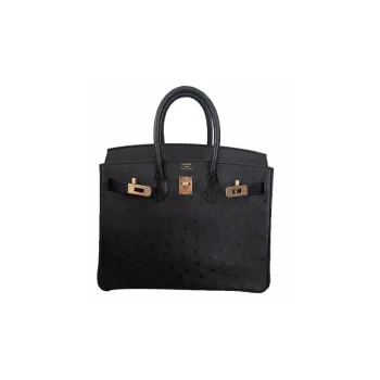HERMES Birkin Ostrich Leather Birkin Bag Handbags Women's Noir Black