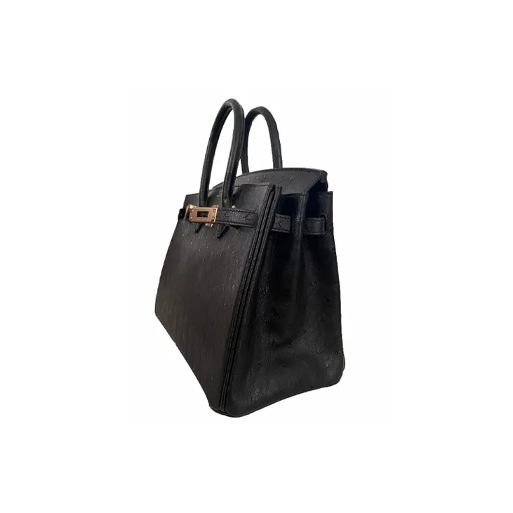 HERMES Birkin Ostrich Leather Birkin Bag Handbags Women's Noir Black-1