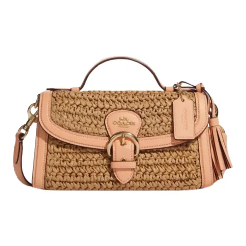 COACH Kleo Paper Straw With Leather Handbag Shoulder Bag Crossbody Bag Small Size Women's Linen & Pink
