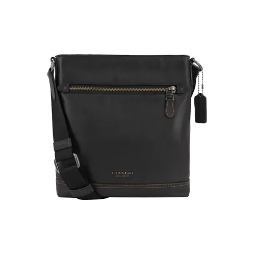 COACH Graham Cow Leather Shoulder Bag Crossbody Bag Large Size Men's Black