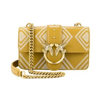 PINKO SIMPLY Sheepskin Swallow Bag, Crossbody Bag, Shoulder Bag Women's Mustard Yellow