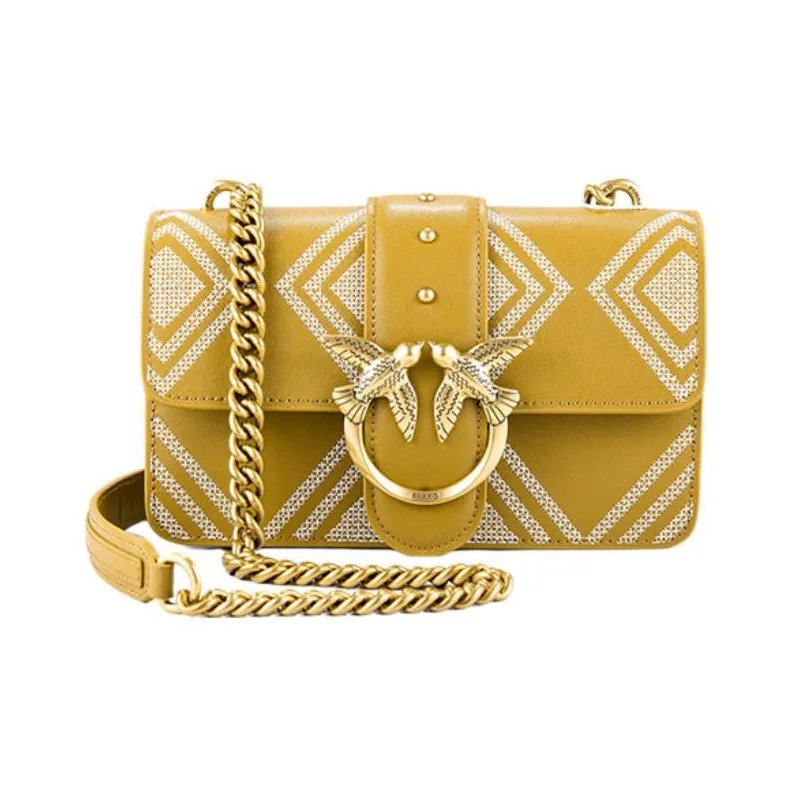 PINKO SIMPLY Sheepskin Swallow Bag, Crossbody Bag, Shoulder Bag Women's Mustard Yellow-0