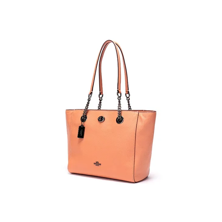 COACH Turnlock Leather Tote Bag, Shopping Bag, Shoulder Bag Large Size Women's Orange-2