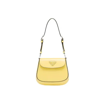 PRADA Cleo Shiny Leather Crossbody Bag Shoulder Bag Women's Yellow