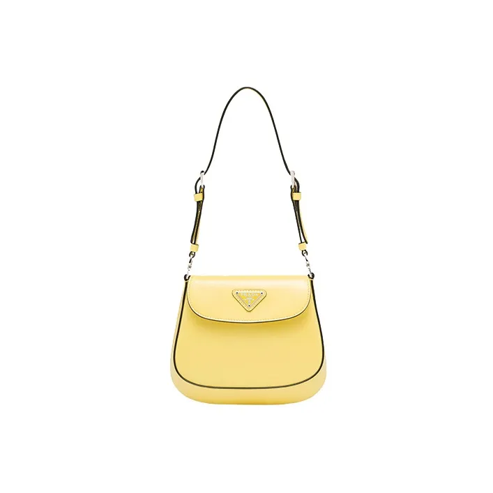 PRADA Cleo Shiny Leather Crossbody Bag Shoulder Bag Women's Yellow-0