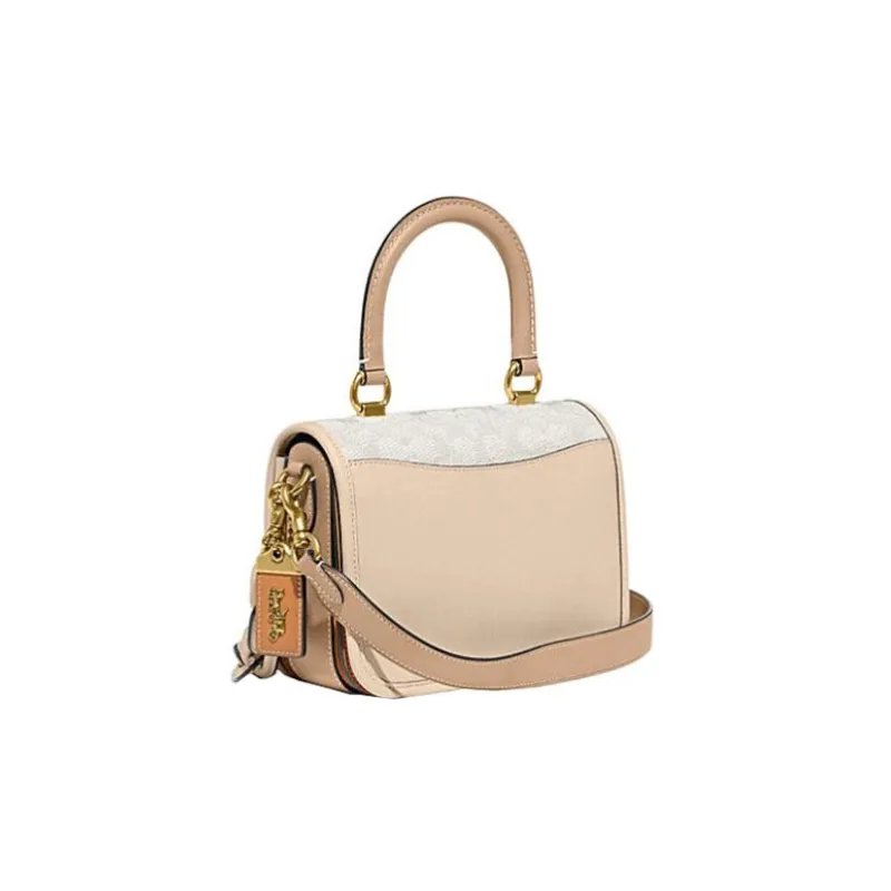 COACH Rogue Jacquard Fabric With Cow Leather Handbag Shoulder Bag Crossbody Bag Small Size Women's White & Nude-1
