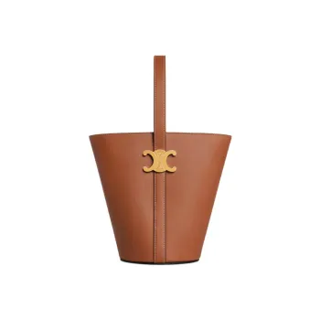 CELINE Triomphe Natural Calfskin Bucket Bag Portable Crossbody Bag Shoulder Bag Medium Size Women's Tan