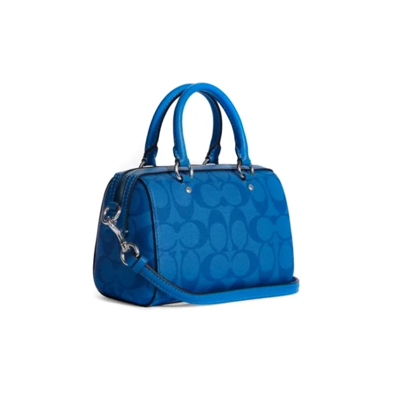 COACH Rowan Artificial Leather Boston Bag, Handbag, Shoulder Bag, Crossbody Bag Mini Women's Bright Blue-1