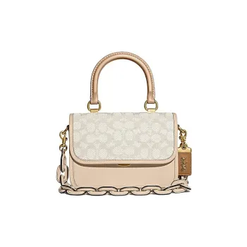 COACH Rogue Jacquard Fabric With Cow Leather Handbag Shoulder Bag Crossbody Bag Small Size Women's White & Nude
