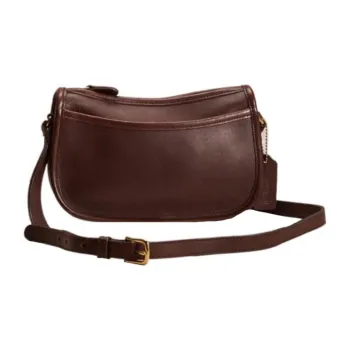 COACH Court Chromium Tanned Leather Shoulder Bag, Crossbody Bag Medium Size Women's Brown