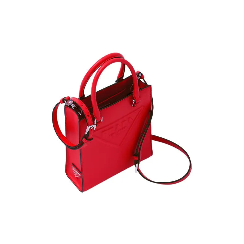 PRADA Leather Tote Bag, Shopping Bag, Handbag Women's Red-1