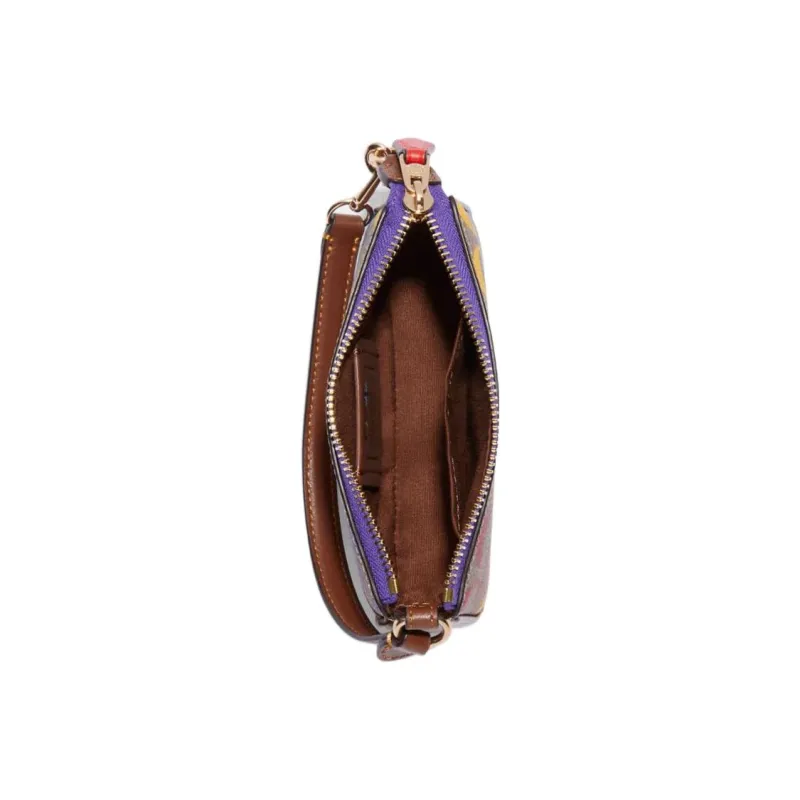 COACH Pebbled Leather Pochette, Shoulder Bag, Clutch, Wrist Bag Mini Women's Brown & Rainbow-2