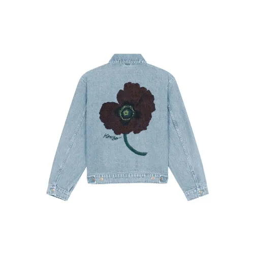 KENZO Poppy Flower Series Denim Jackets Men Light Blue