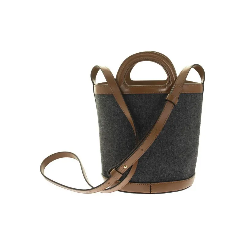 MARNI Cotton With Cow Leather Trim Bucket Bag, Portable Crossbody Bag, Shoulder Bag Women's Gray-3