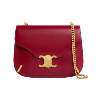 CELINE Triomphe Arc De Triomphe Satin Calfskin Shoulder Bag Handbags Shoulder Bags Women's Burgundy Red