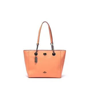 COACH Turnlock Leather Tote Bag, Shopping Bag, Shoulder Bag Large Size Women's Orange